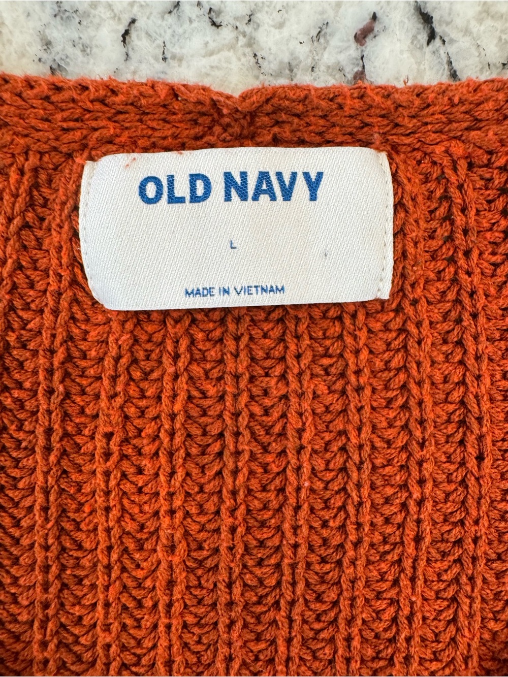 Old Navy Rust Orange Chunky Knit V Neck Sweater Size L Oversized - Picture 6 of 11